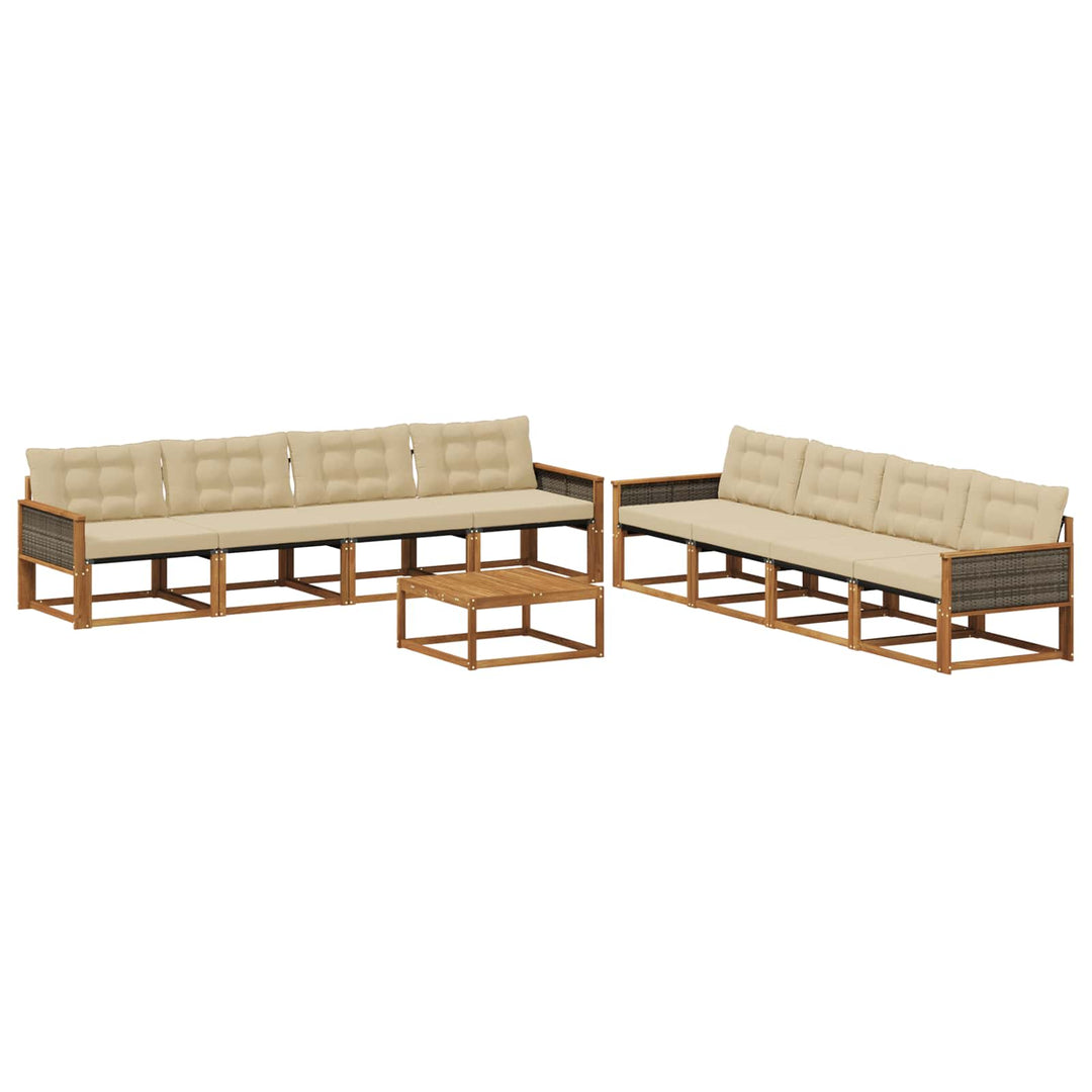 Udendørs sofagruppe med pude 9 pcs Naturlig og Beige