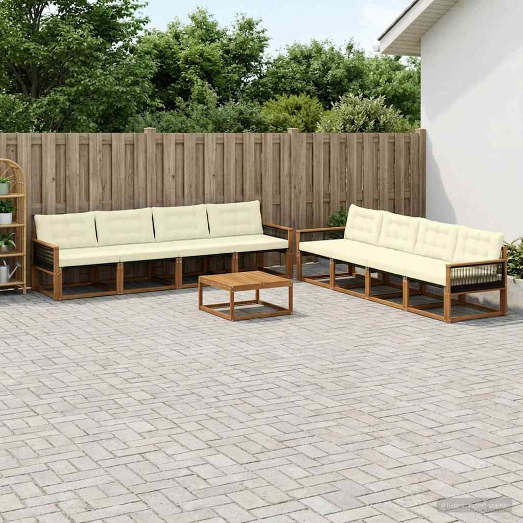 Udendørs sofagruppe med pude 9 pcs Naturlig og Fløde