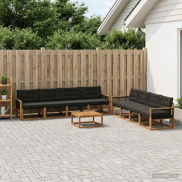 Udendørs sofagruppe med pude 9 pcs Naturfarvet og sort