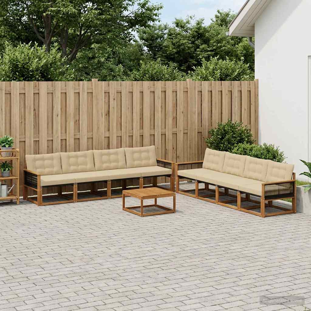 Udendørs sofagruppe med pude 9 pcs Naturlig og Beige