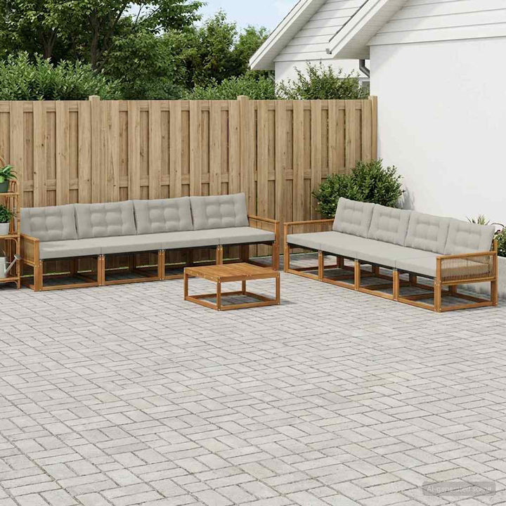 Udendørs sofagruppe med pude 9 pcs Naturfarvet og lysegrå