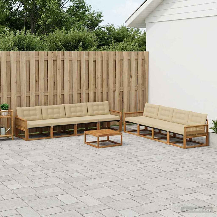 Udendørs sofagruppe med pude 9 pcs Naturlig og Beige
