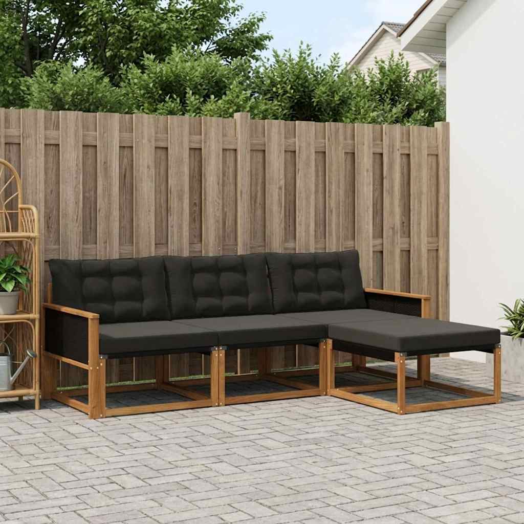 Udendørs sofagruppe med pude 4 pcs Naturfarvet og sort