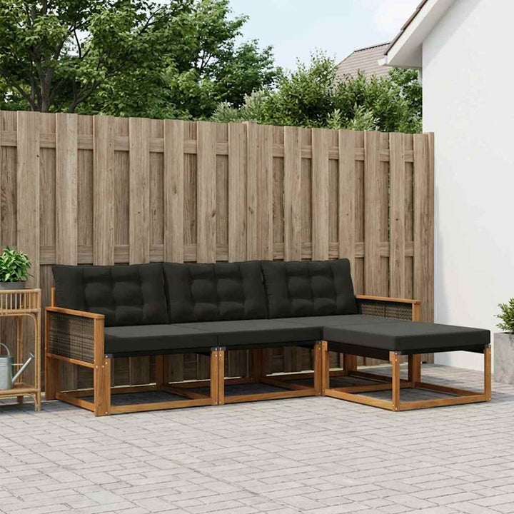 Udendørs sofagruppe med pude 4 pcs Naturfarvet og sort