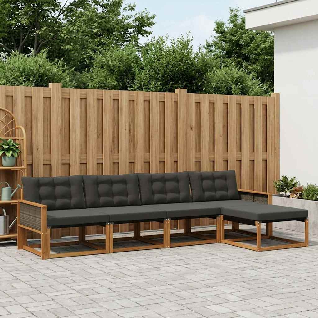 Udendørs sofagruppe med pude 5 pcs Naturfarvet og sort