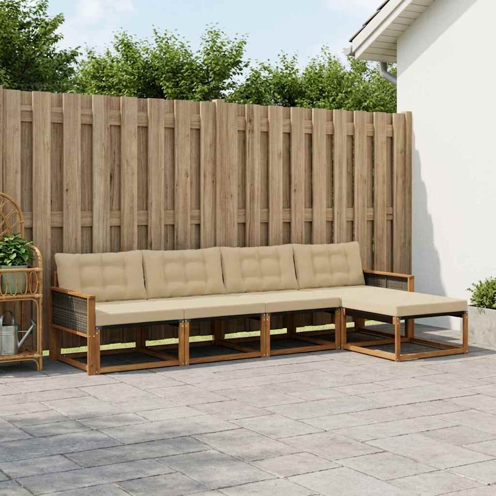 Udendørs sofagruppe med pude 5 pcs Naturlig og Beige