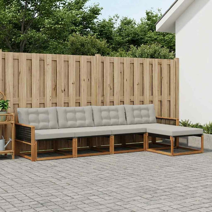Udendørs sofagruppe med pude 5 pcs Naturfarvet og lysegrå