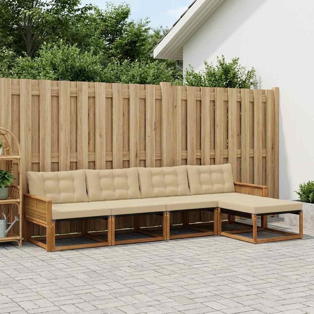 Udendørs sofagruppe med pude 5 pcs Naturlig og Beige