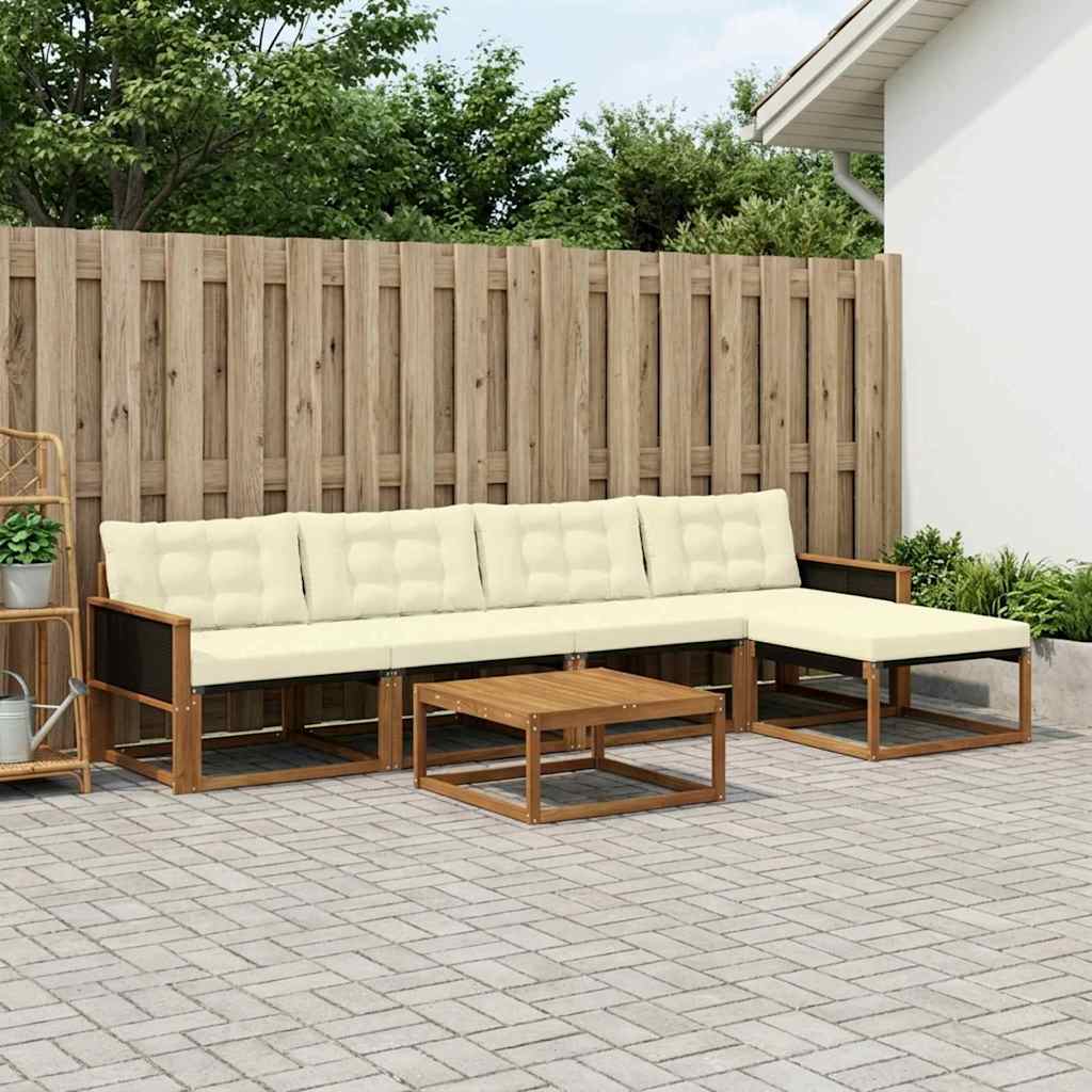 Udendørs sofagruppe med pude 6 pcs Naturlig og Fløde