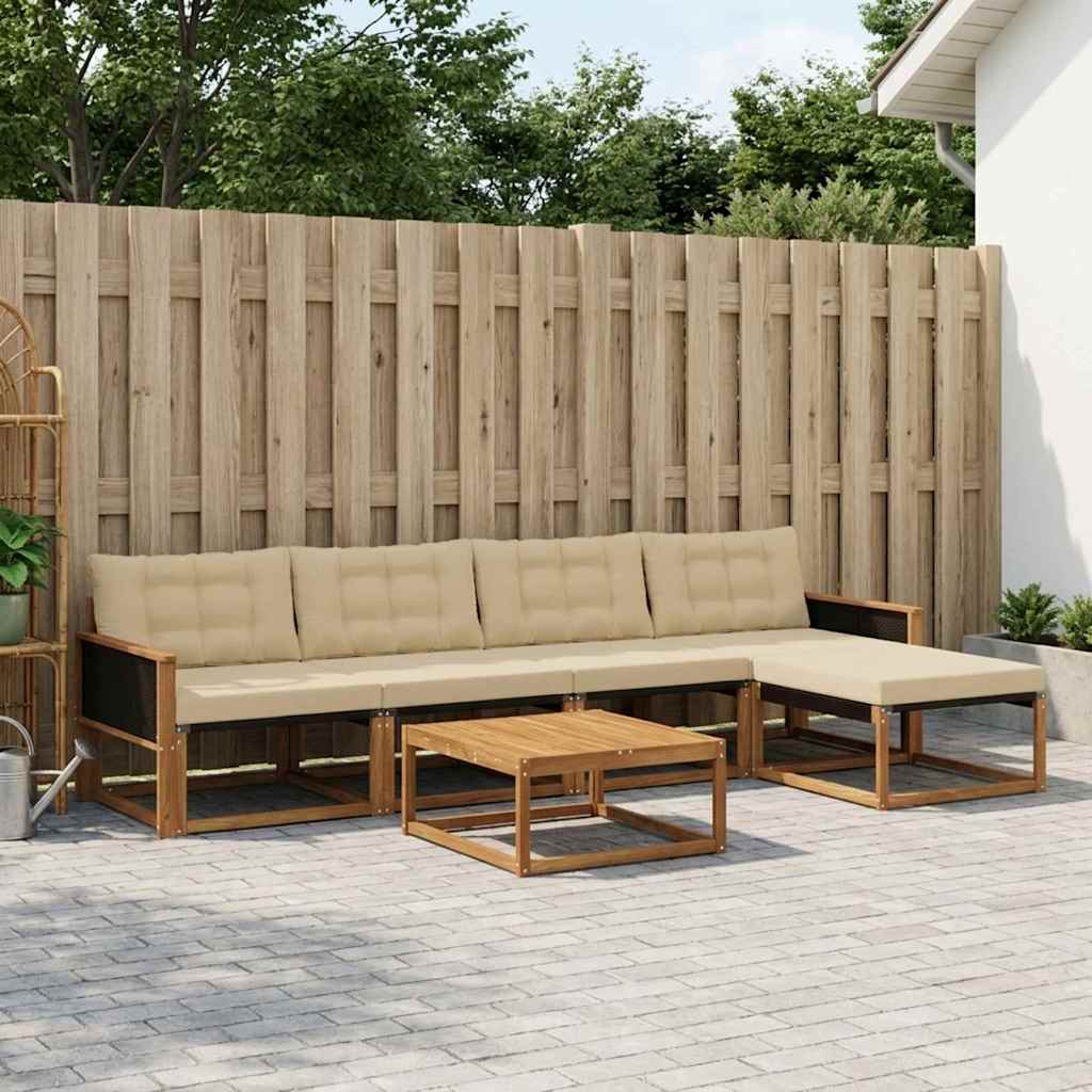 Udendørs sofagruppe med pude 6 pcs Naturlig og Beige