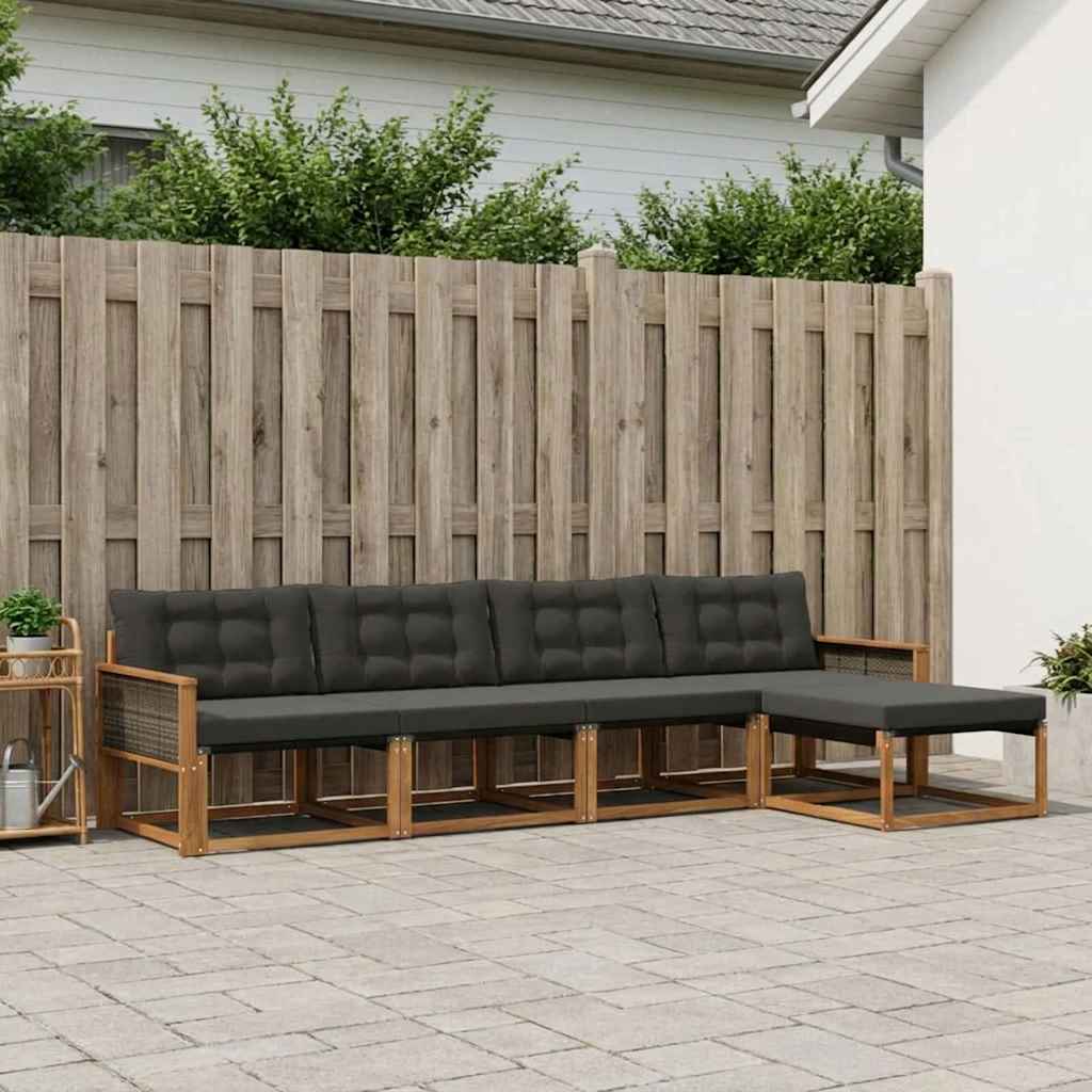 Udendørs sofagruppe med pude 6 pcs Naturfarvet og sort