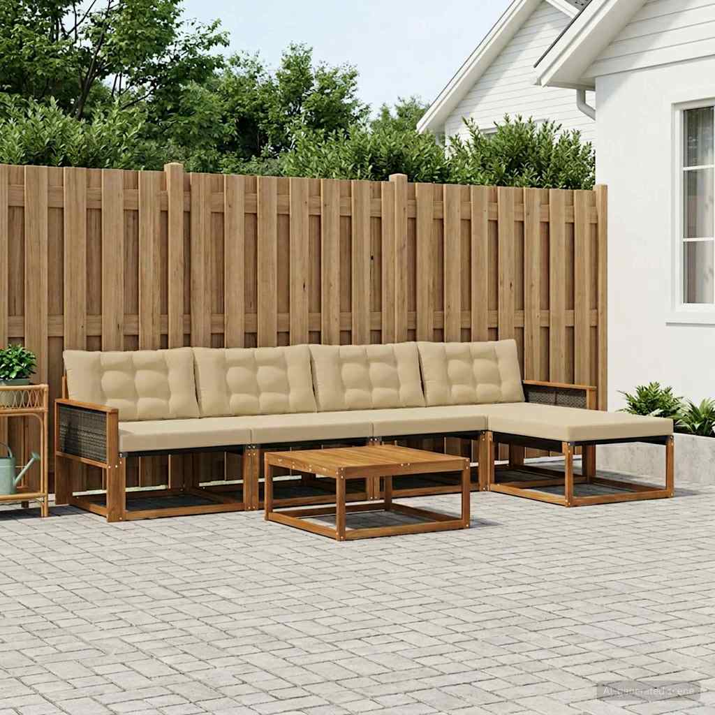 Udendørs sofagruppe med pude 6 pcs Naturlig og Beige