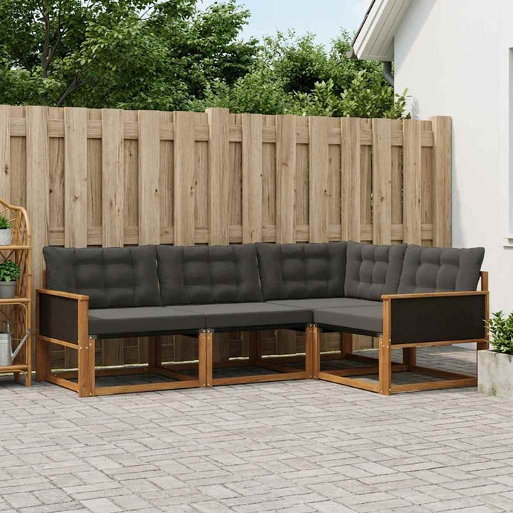Udendørs sofagruppe med pude 4 pcs Naturfarvet og sort