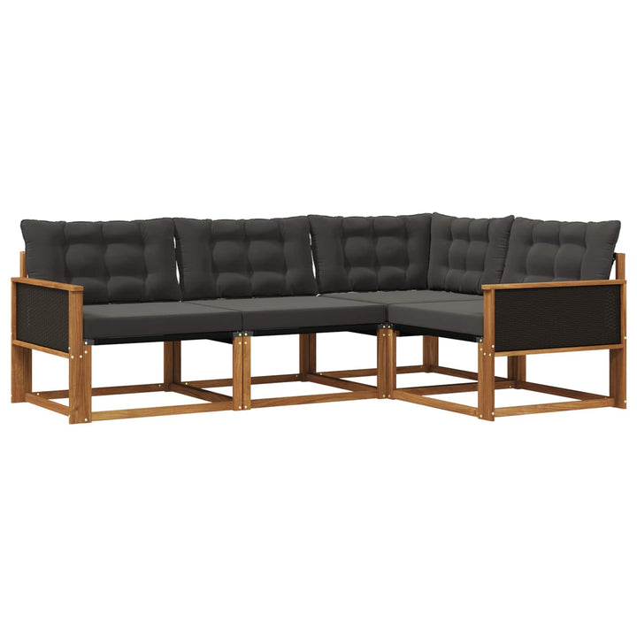 Udendørs sofagruppe med pude 4 pcs Naturfarvet og sort
