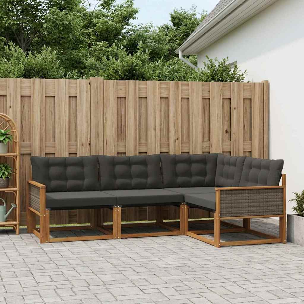 Udendørs sofagruppe med pude 4 pcs Naturfarvet og sort