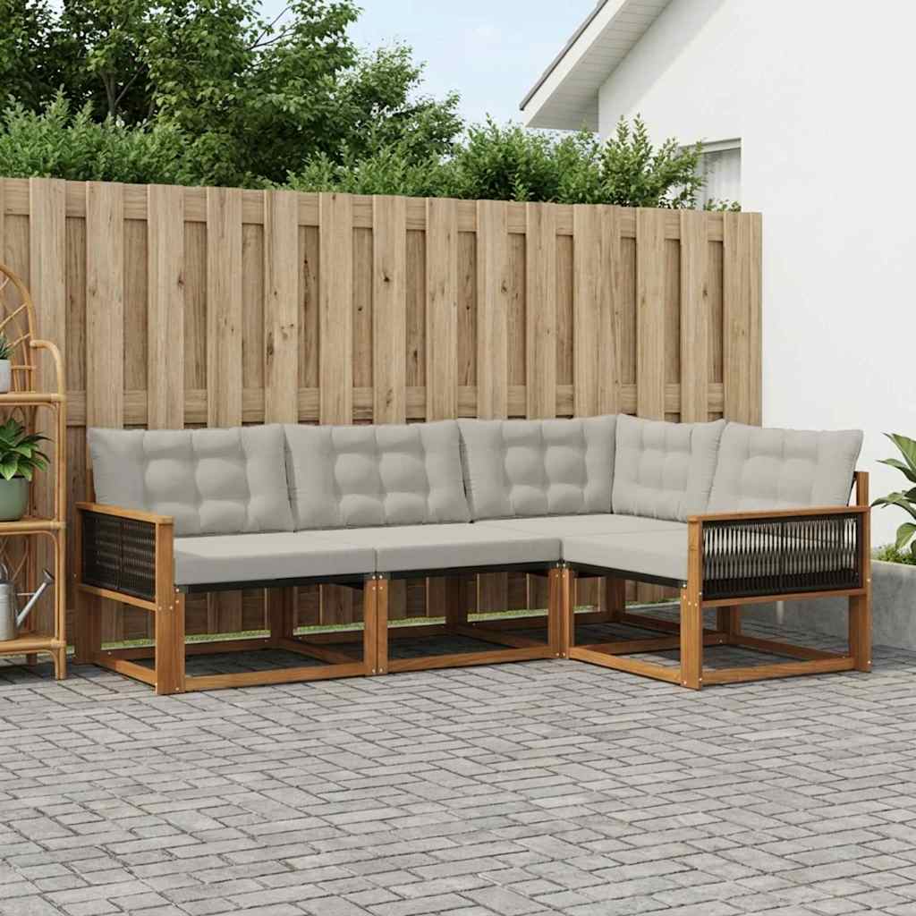 Udendørs sofagruppe med pude 4 pcs Naturfarvet og lysegrå