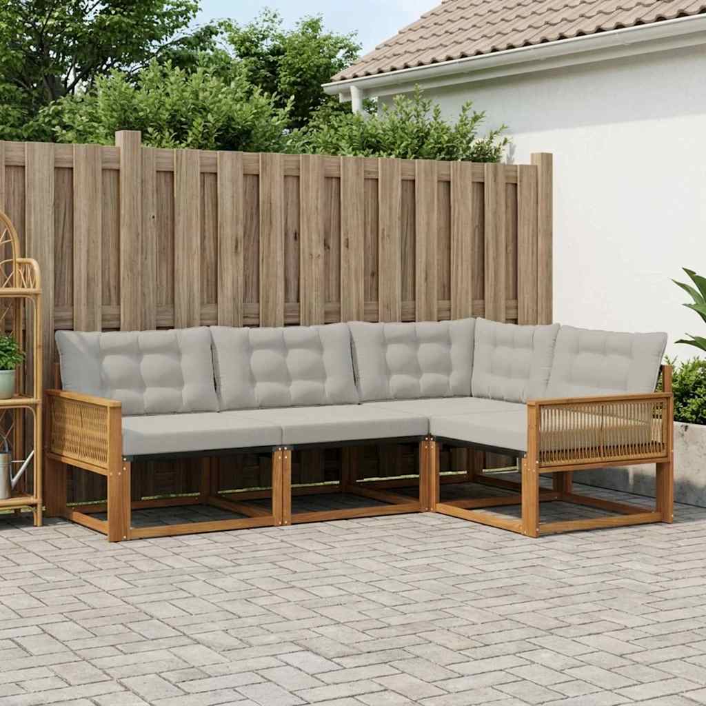 Udendørs sofagruppe med pude 4 pcs Naturfarvet og lysegrå