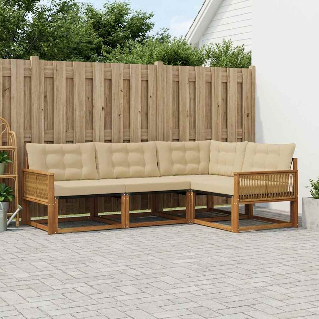 Udendørs sofagruppe med pude 4 pcs Naturlig og Beige