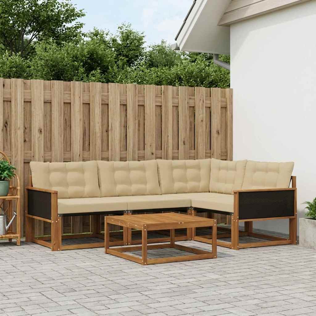 Udendørs sofagruppe med pude 5 pcs Naturlig og Beige