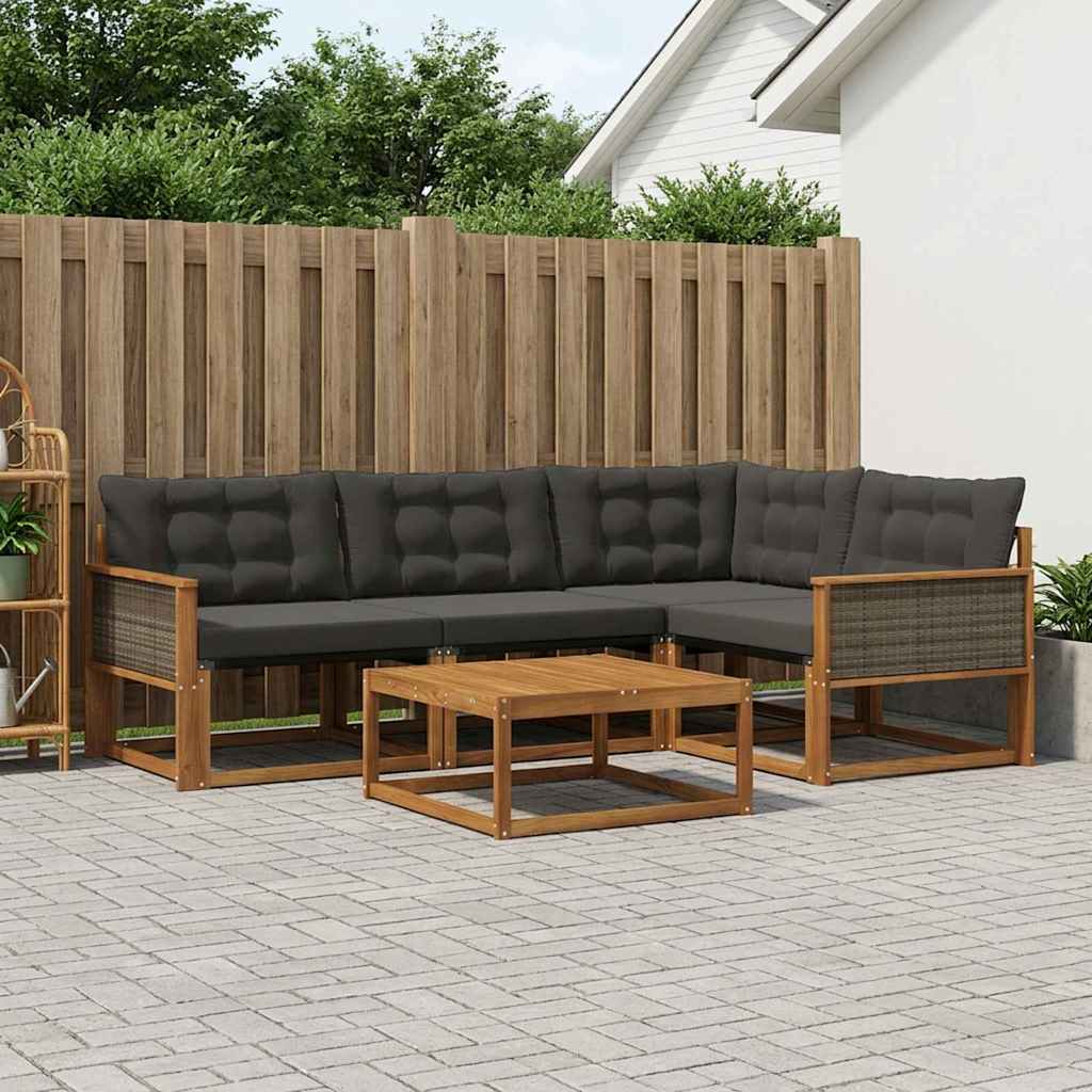 Udendørs sofagruppe med pude 5 pcs Naturfarvet og sort