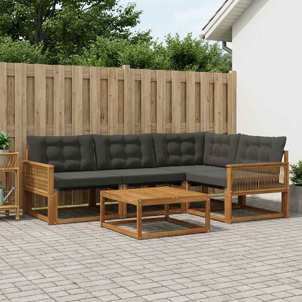 Udendørs sofagruppe med pude 5 pcs Naturfarvet og sort