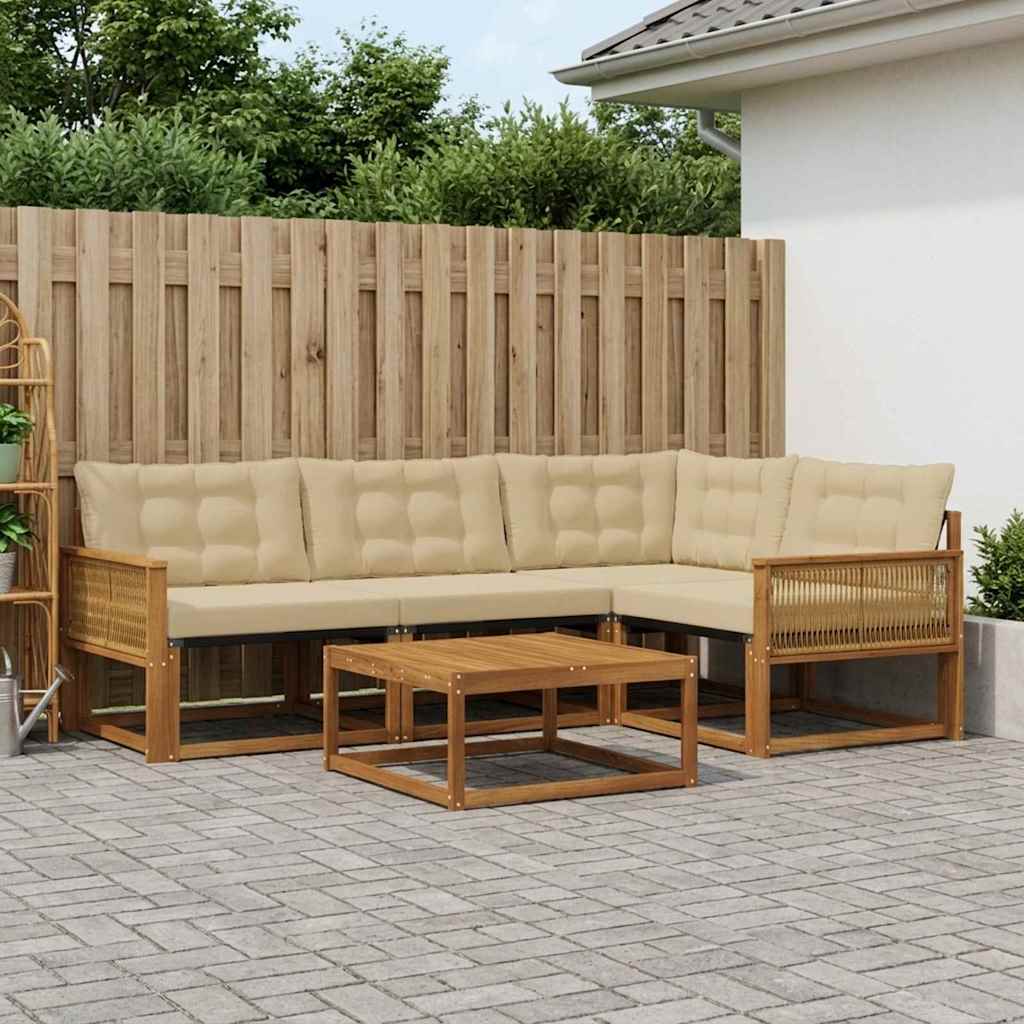 Udendørs sofagruppe med pude 5 pcs Naturlig og Beige