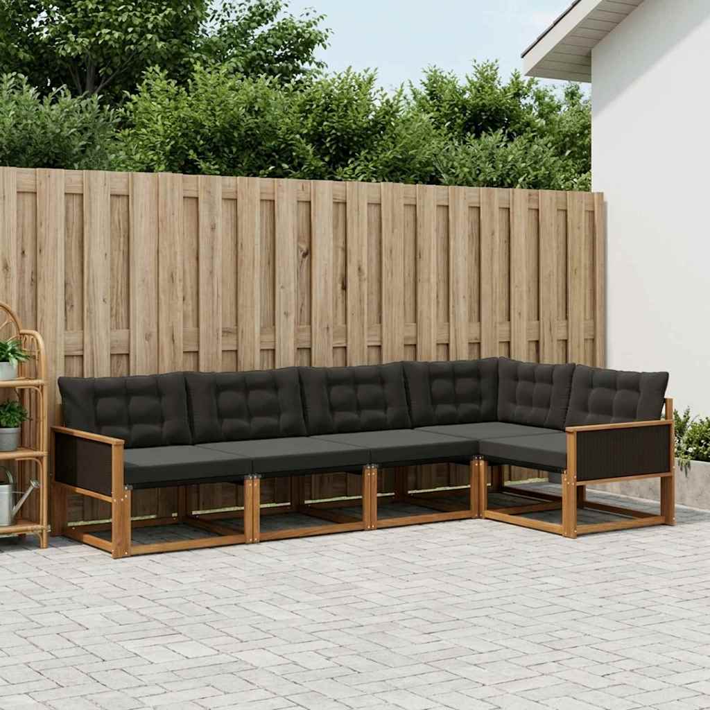 Udendørs sofagruppe med pude 5 pcs Naturfarvet og sort