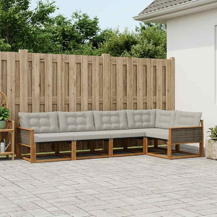 Udendørs sofagruppe med pude 5 pcs Naturfarvet og lysegrå
