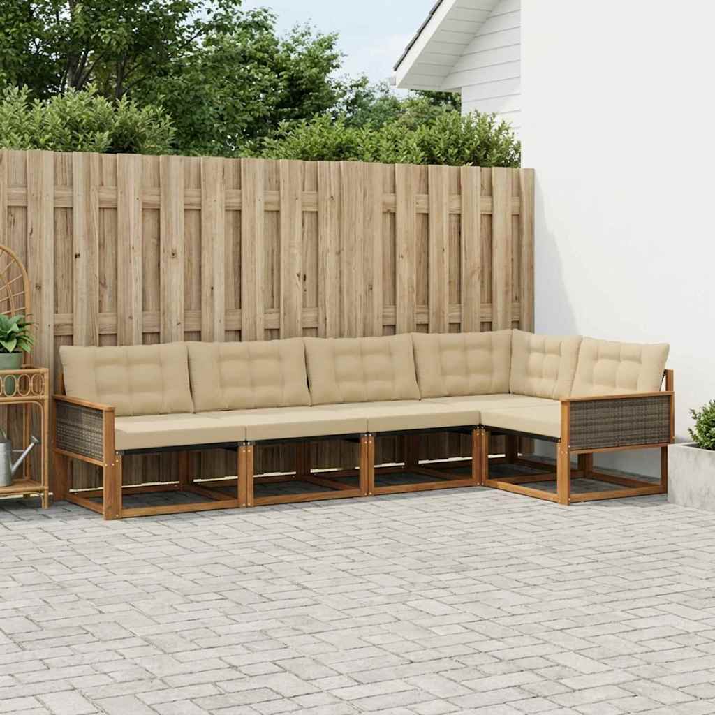 Udendørs sofagruppe med pude 5 pcs Naturlig og Beige