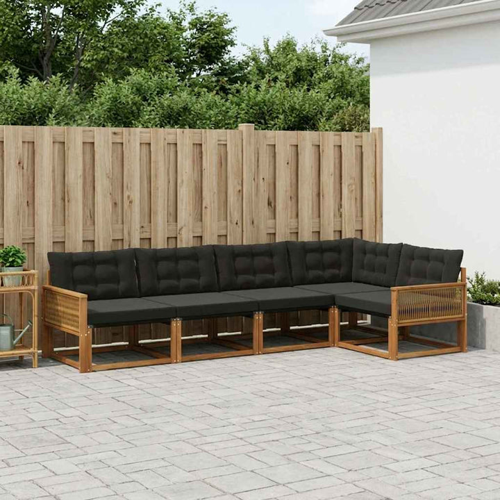 Udendørs sofagruppe med pude 5 pcs Naturfarvet og sort