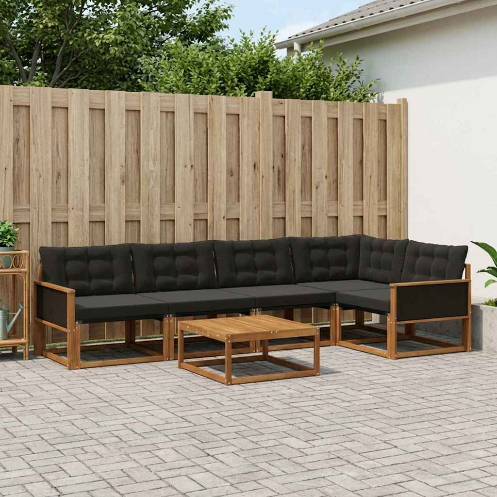 Udendørs sofagruppe med pude 6 pcs Naturfarvet og sort