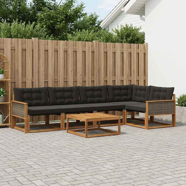 Udendørs sofagruppe med pude 6 pcs Naturfarvet og sort