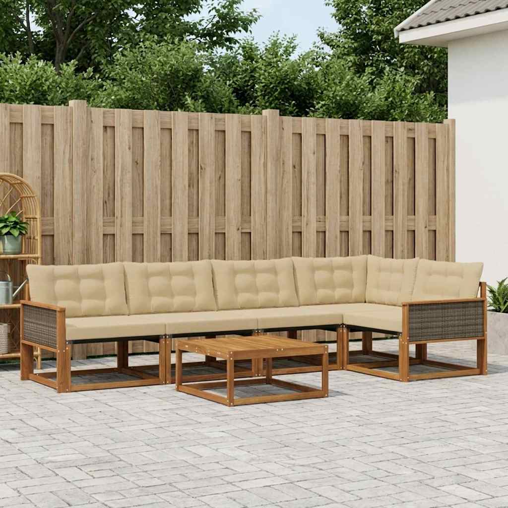 Udendørs sofagruppe med pude 6 pcs Naturlig og Beige