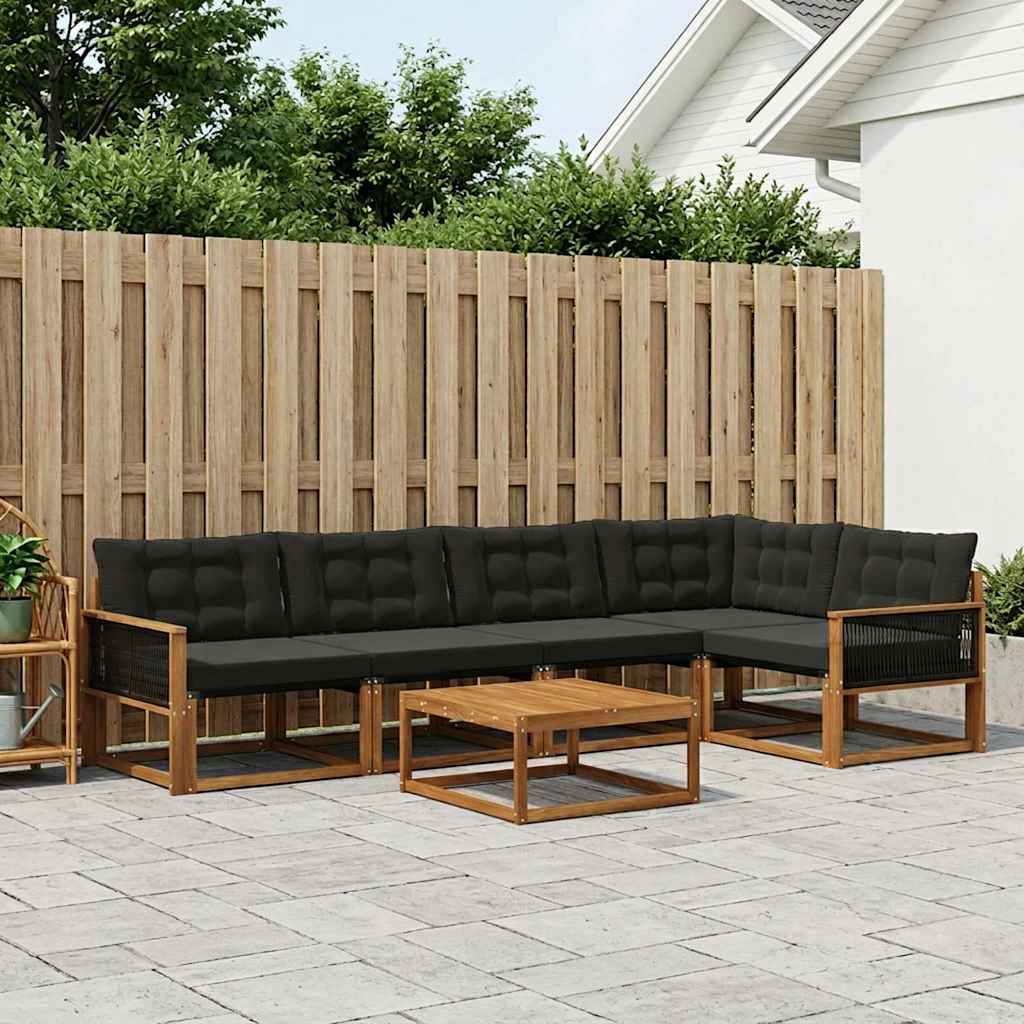 Udendørs sofagruppe med pude 6 pcs Naturfarvet og sort