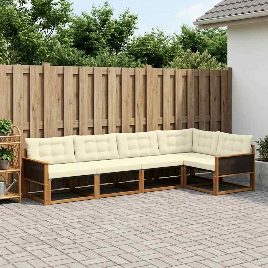 Udendørs sofagruppe med pude 6 pcs Naturlig og Fløde