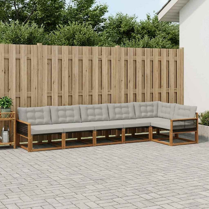 Udendørs sofagruppe med pude 6 pcs Naturfarvet og lysegrå