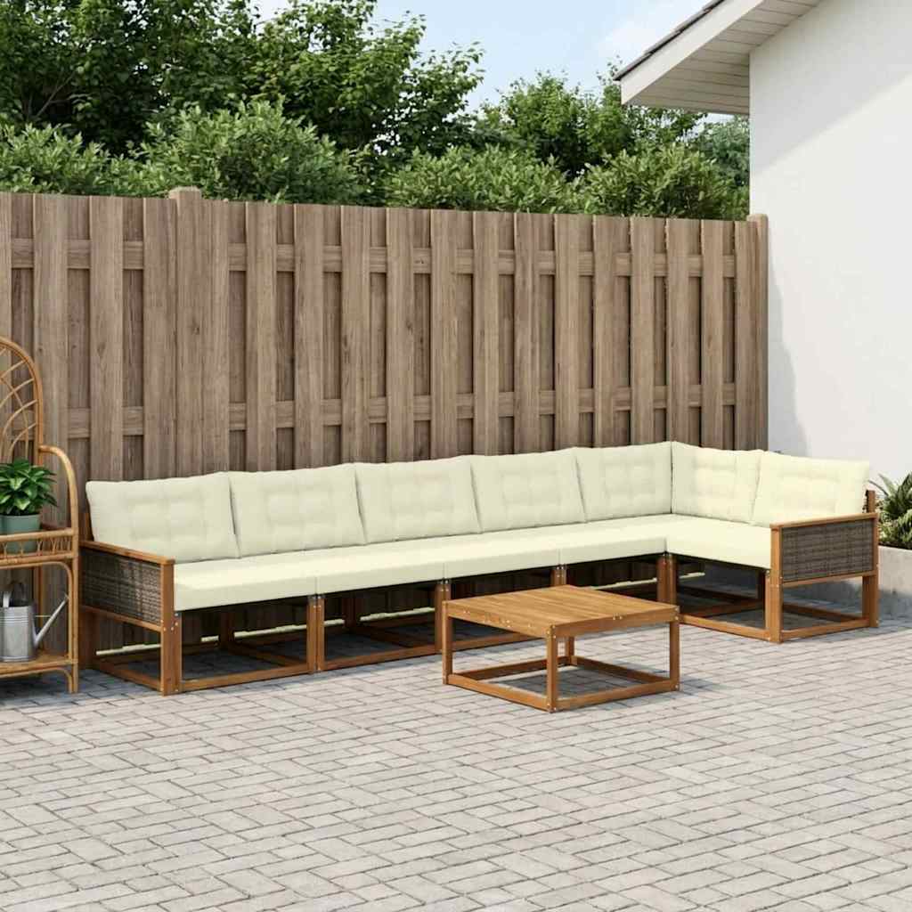 Udendørs sofagruppe med pude 7 pcs Naturlig og Fløde