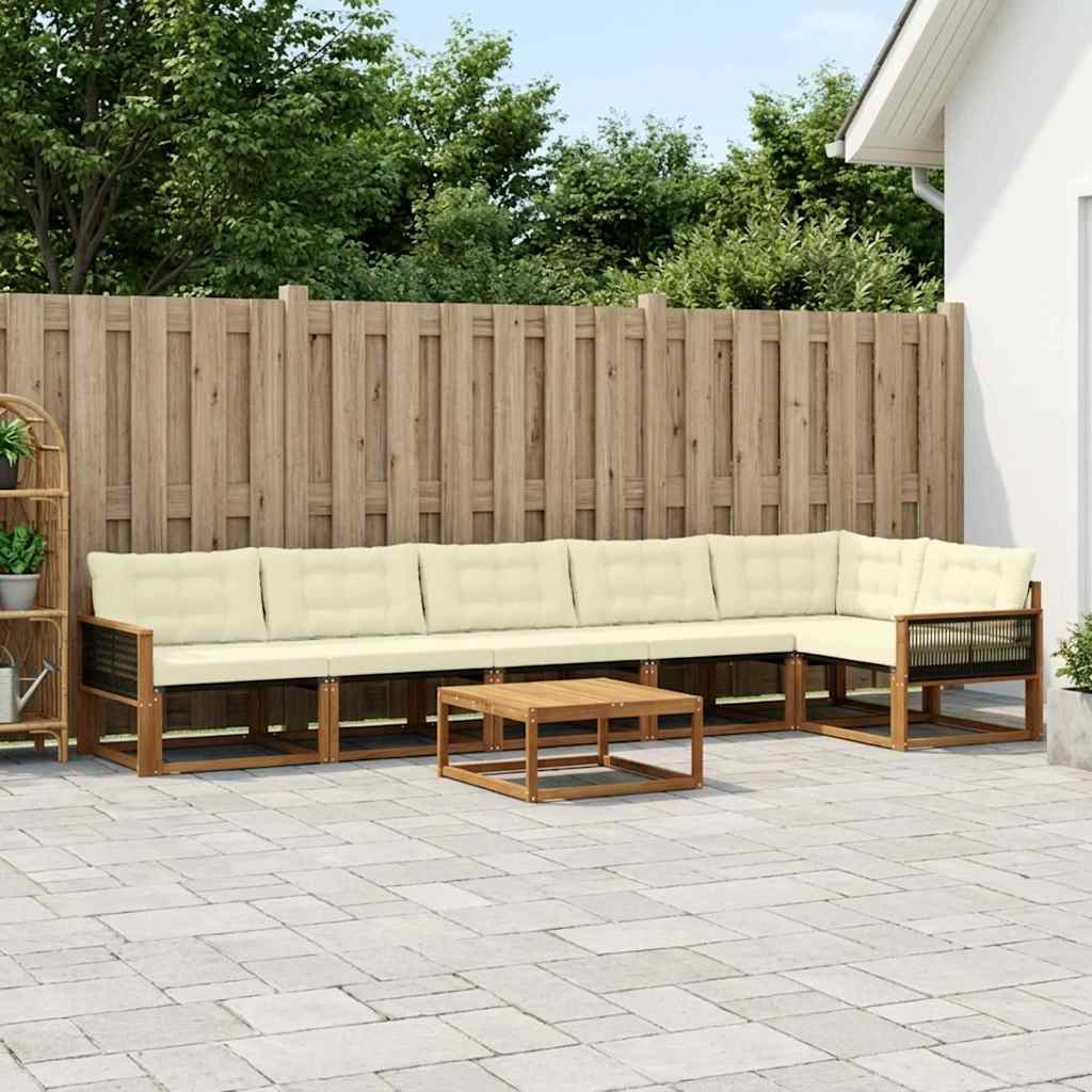 Udendørs sofagruppe med pude 7 pcs Naturlig og Fløde