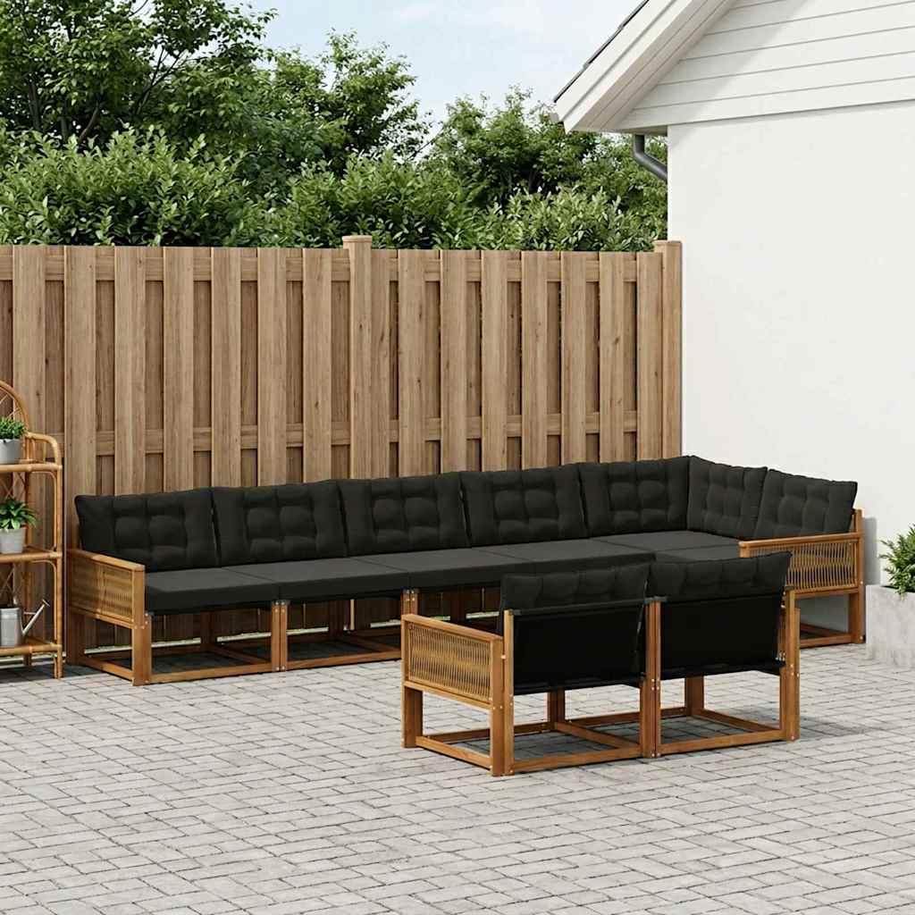 Udendørs sofagruppe med pude 8 pcs Naturfarvet og sort