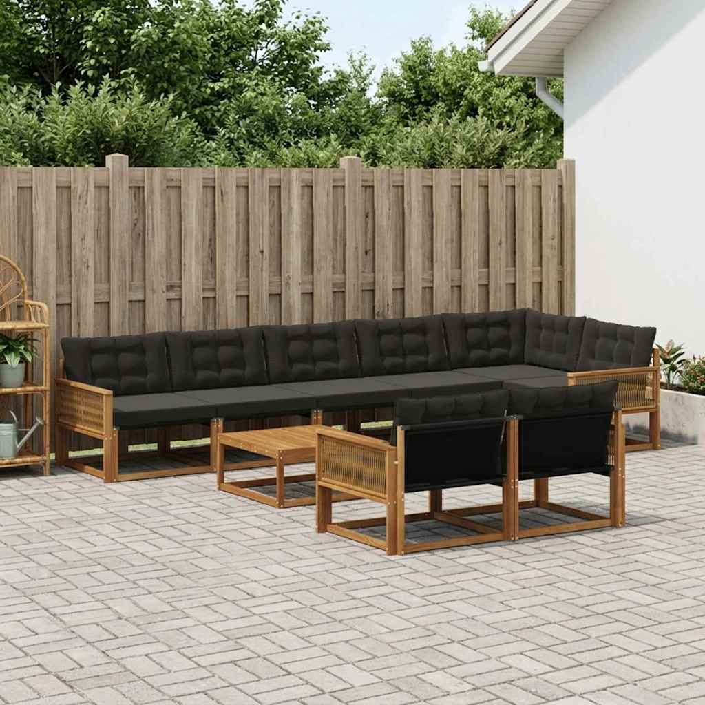 Udendørs sofagruppe med pude 9 pcs Naturfarvet og sort
