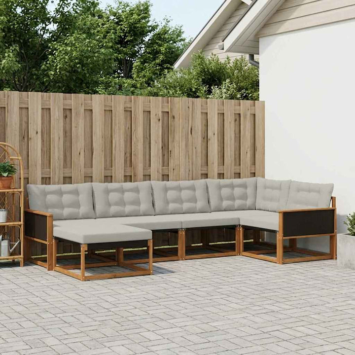 Udendørs sofagruppe med pude 6 pcs Naturfarvet og lysegrå