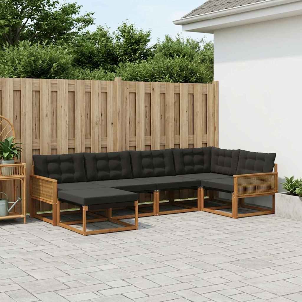 Udendørs sofagruppe med pude 6 pcs Naturfarvet og sort