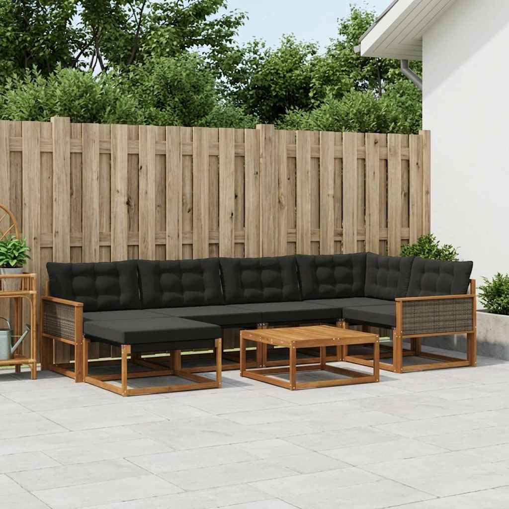 Udendørs sofagruppe 7 pcs Naturfarvet og sort Massivt Akacietræ