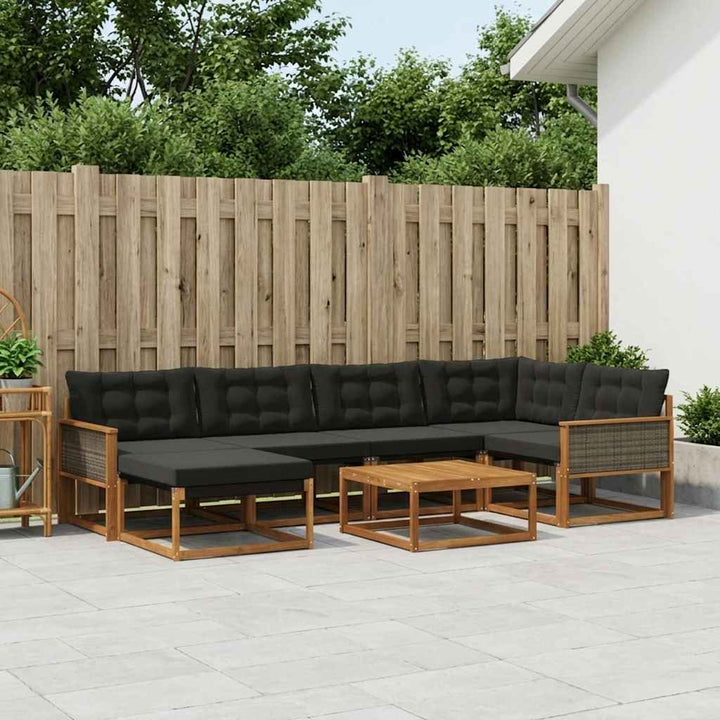 Udendørs sofagruppe 7 pcs Naturfarvet og sort Massivt Akacietræ