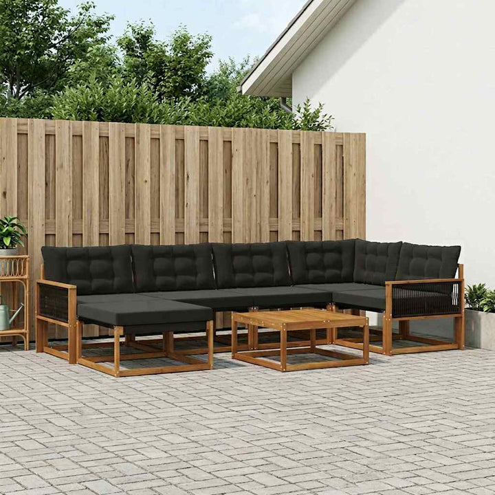 Udendørs sofagruppe 7 pcs Naturfarvet og sort Massivt Akacietræ