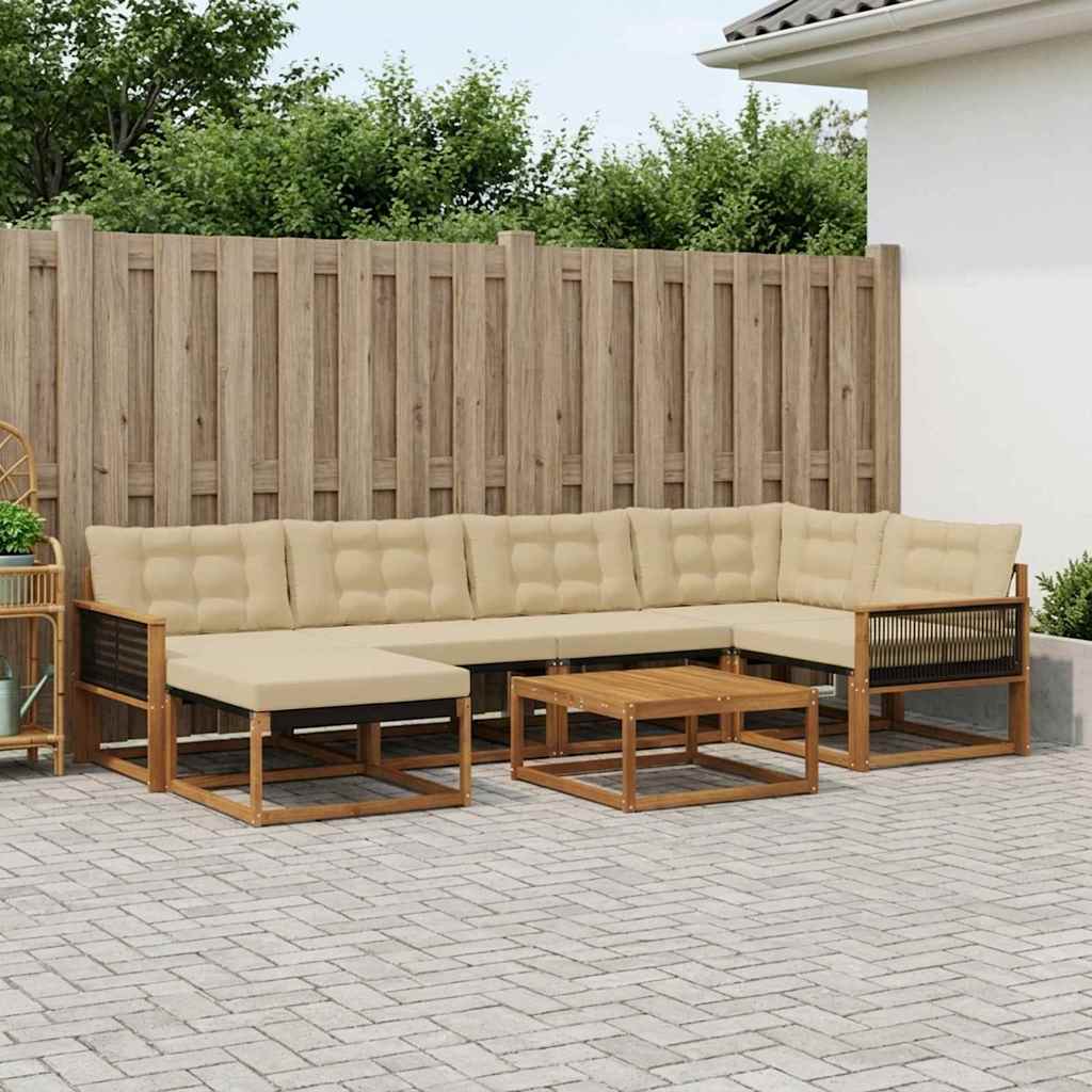 Udendørs sofagruppe 7 pcs Naturlig og Beige Massivt Akacietræ