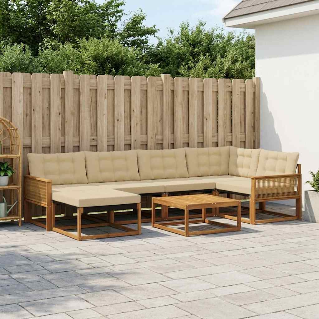 Udendørs sofagruppe 7 pcs Naturlig og Beige Massivt Akacietræ