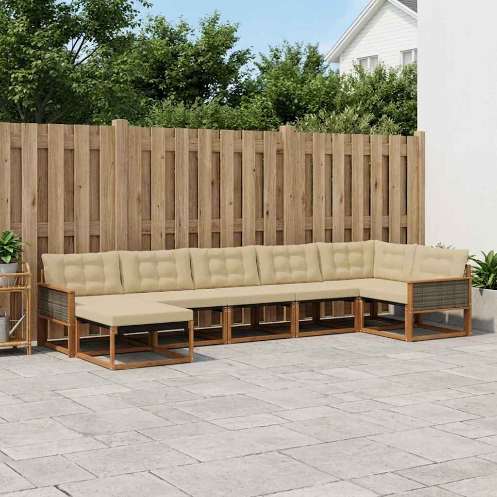 Udendørs sofagruppe med pude 7 pcs Naturlig og Beige