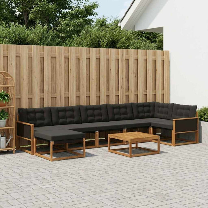 Udendørs sofagruppe 8 pcs Naturfarvet og sort Massivt Akacietræ