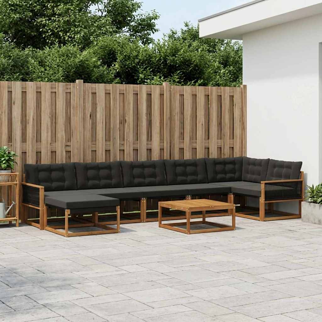 Udendørs sofagruppe 8 pcs Naturfarvet og sort Massivt Akacietræ